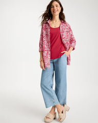 Cherry Lush No Iron™ Linen Geo Print Shirt