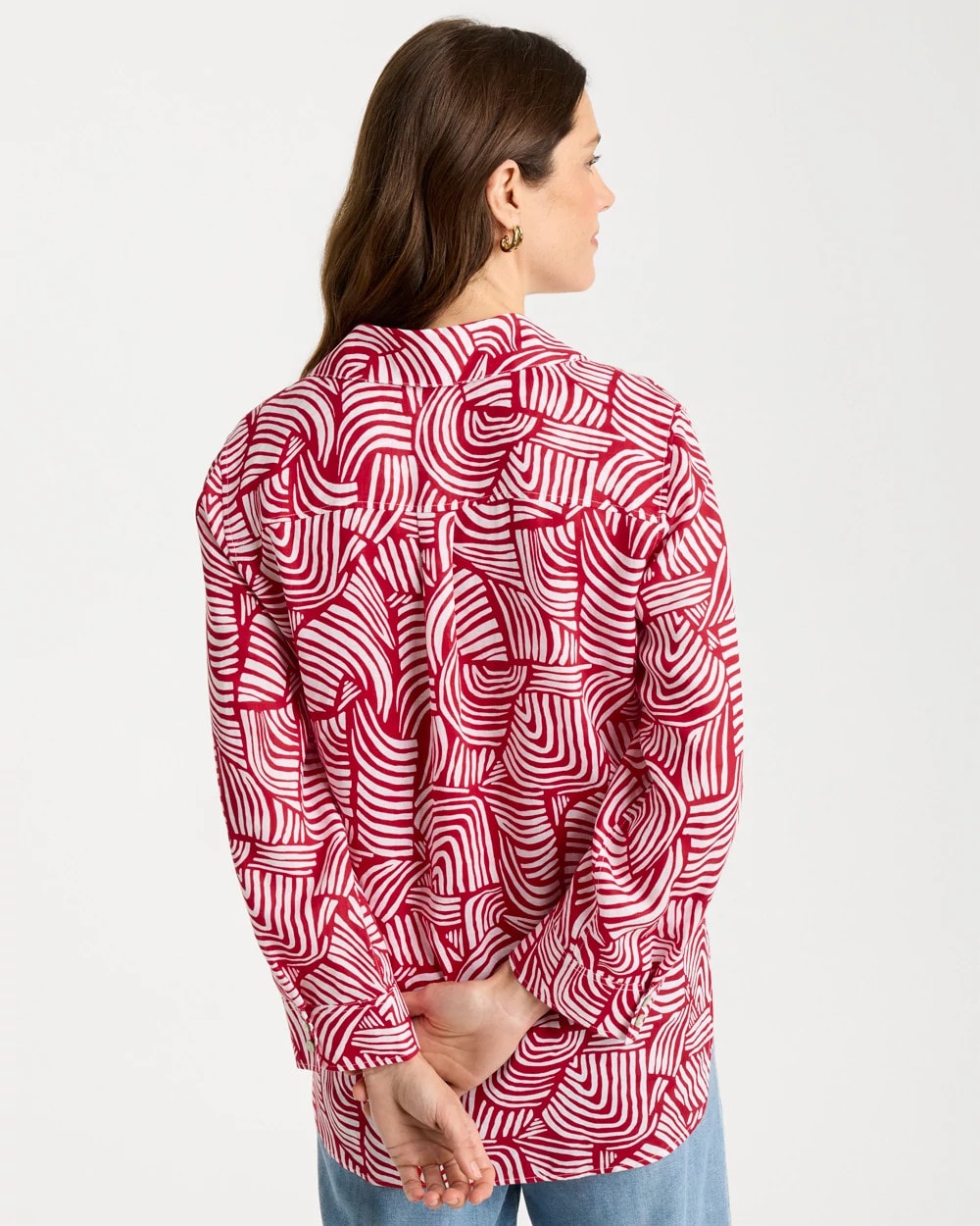 Cherry Lush No Iron™ Linen Geo Print Shirt