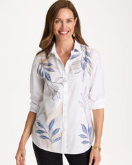 Optic White Placed Print No Iron Stretch Shirt