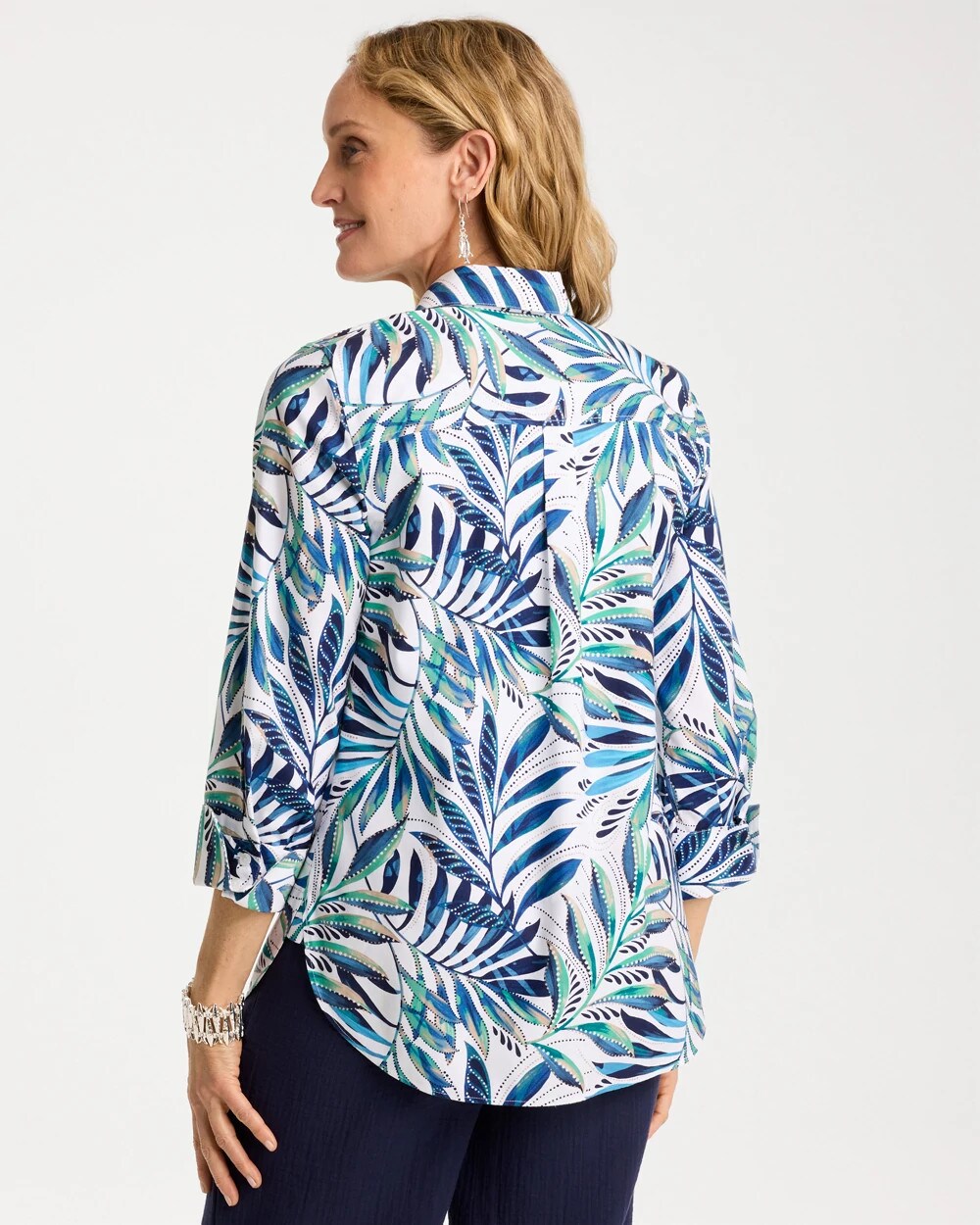 Passport Blue Palm No Iron Stretch Shirt