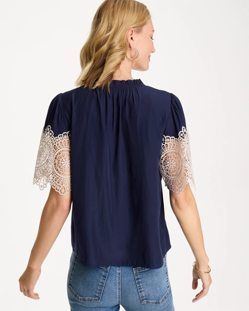 Passport Blue Sea Island Crochet Lace Blouse