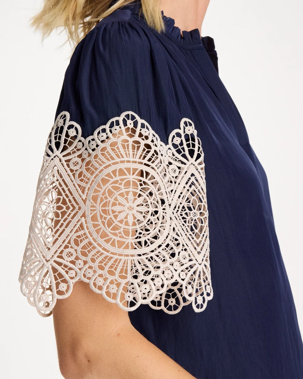 Passport Blue Sea Island Crochet Lace Blouse