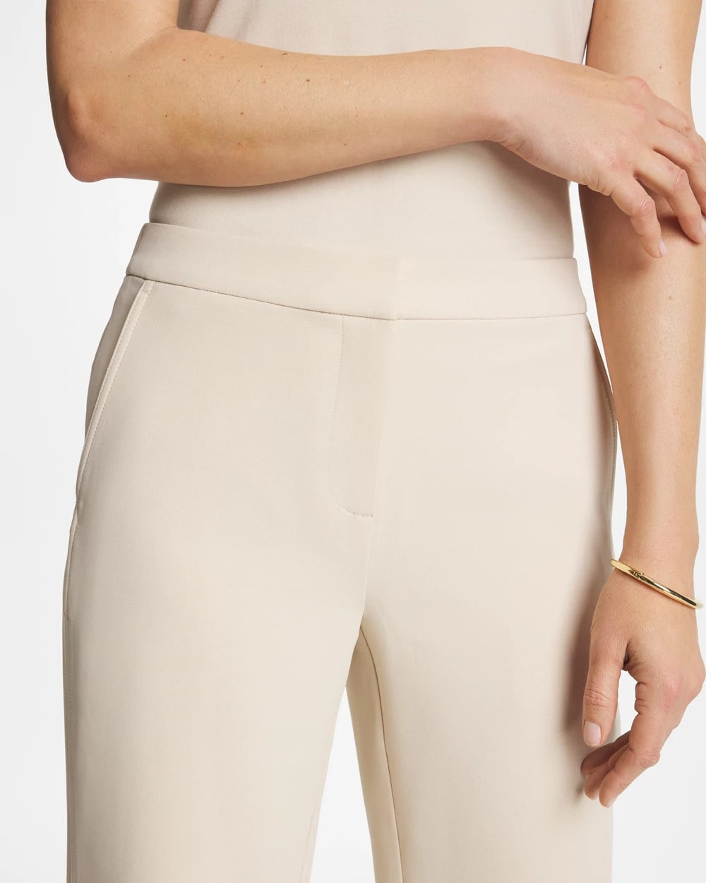 Pale Sand Textured Straight Tapered Ankle Pants