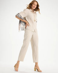Oatmeal Linen Straight Tapered Ankle Pants