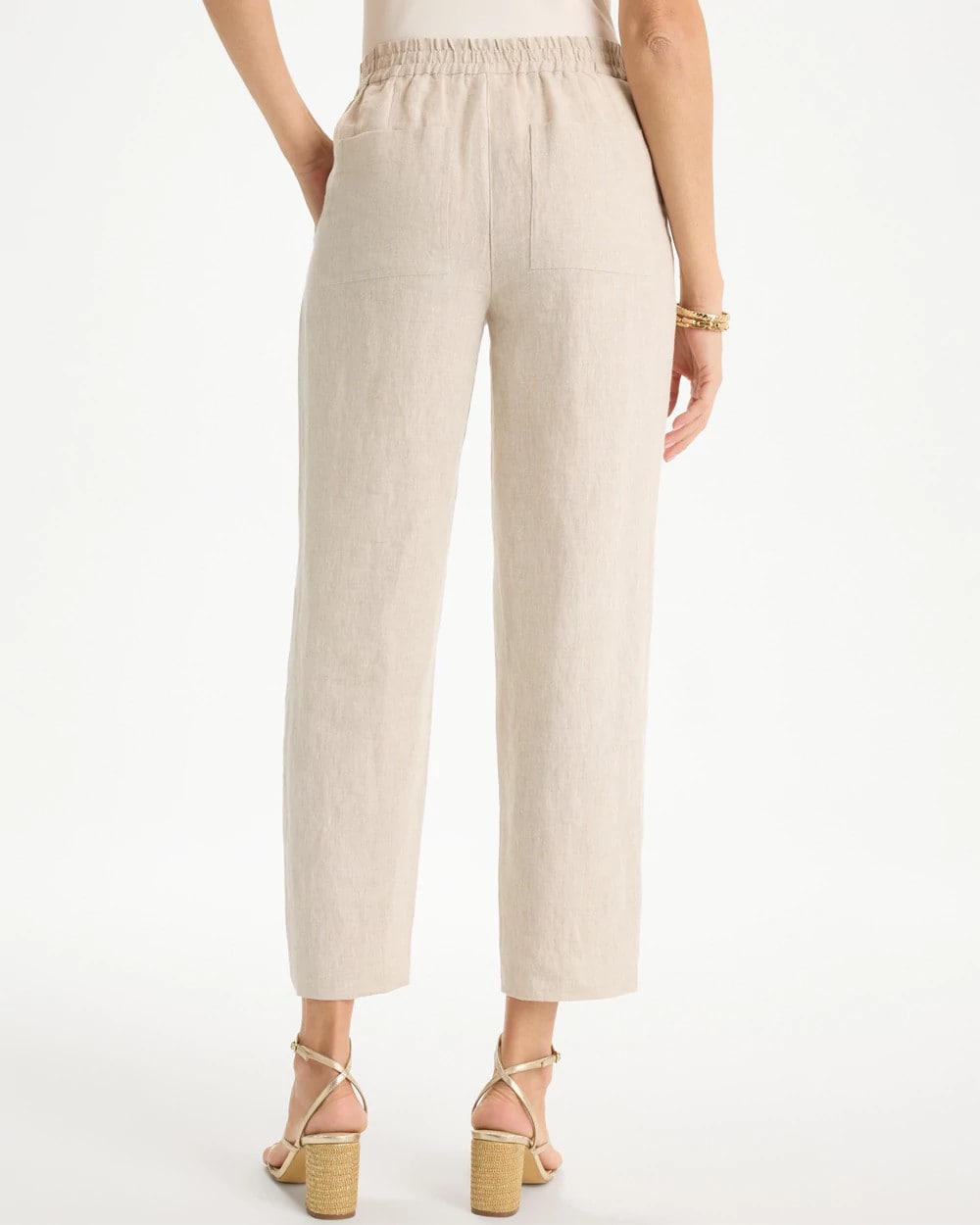 Oatmeal Linen Straight Tapered Ankle Pants