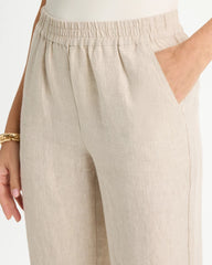 Oatmeal Linen Straight Tapered Ankle Pants