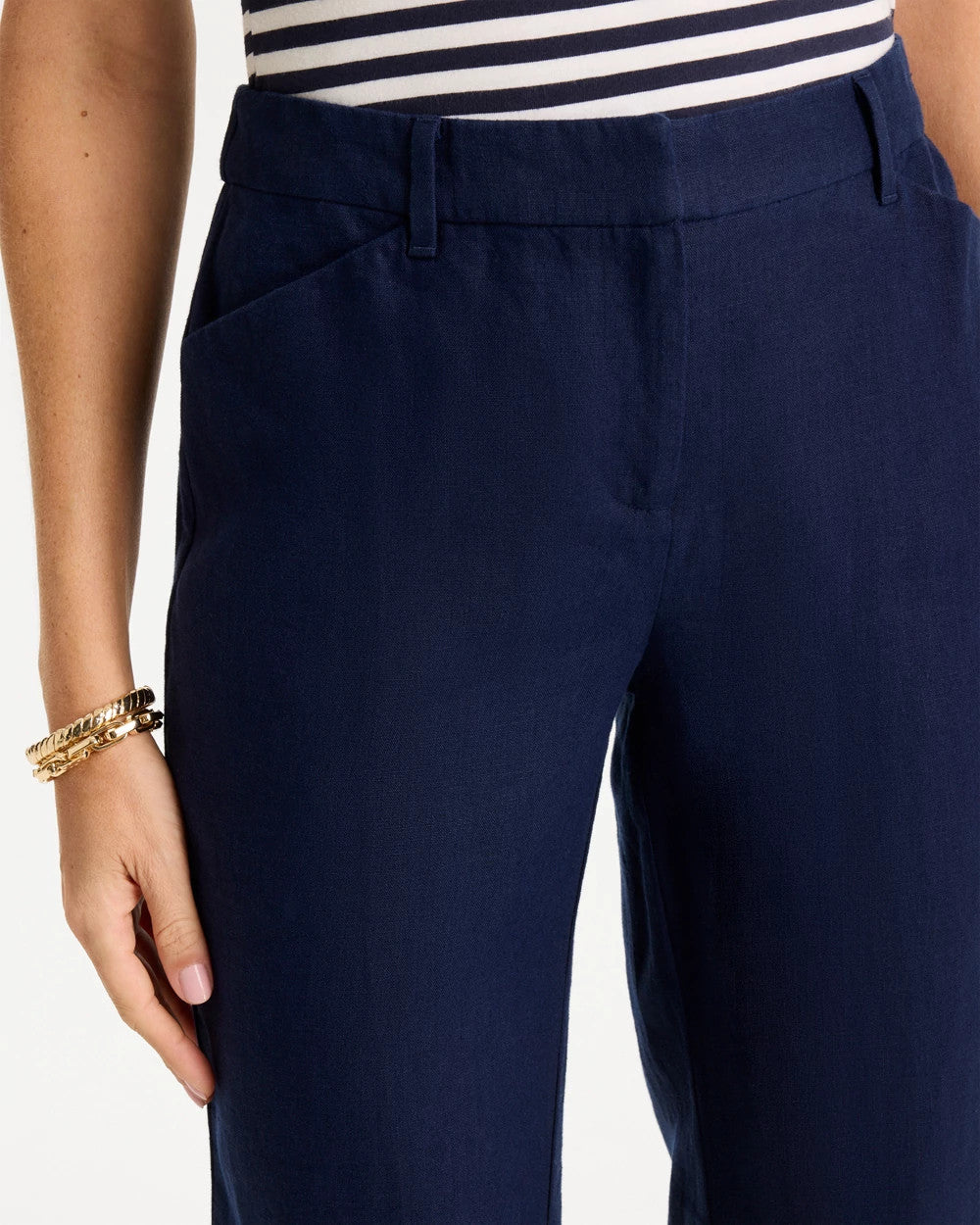 Passport Blue Linen Fly Front Pants