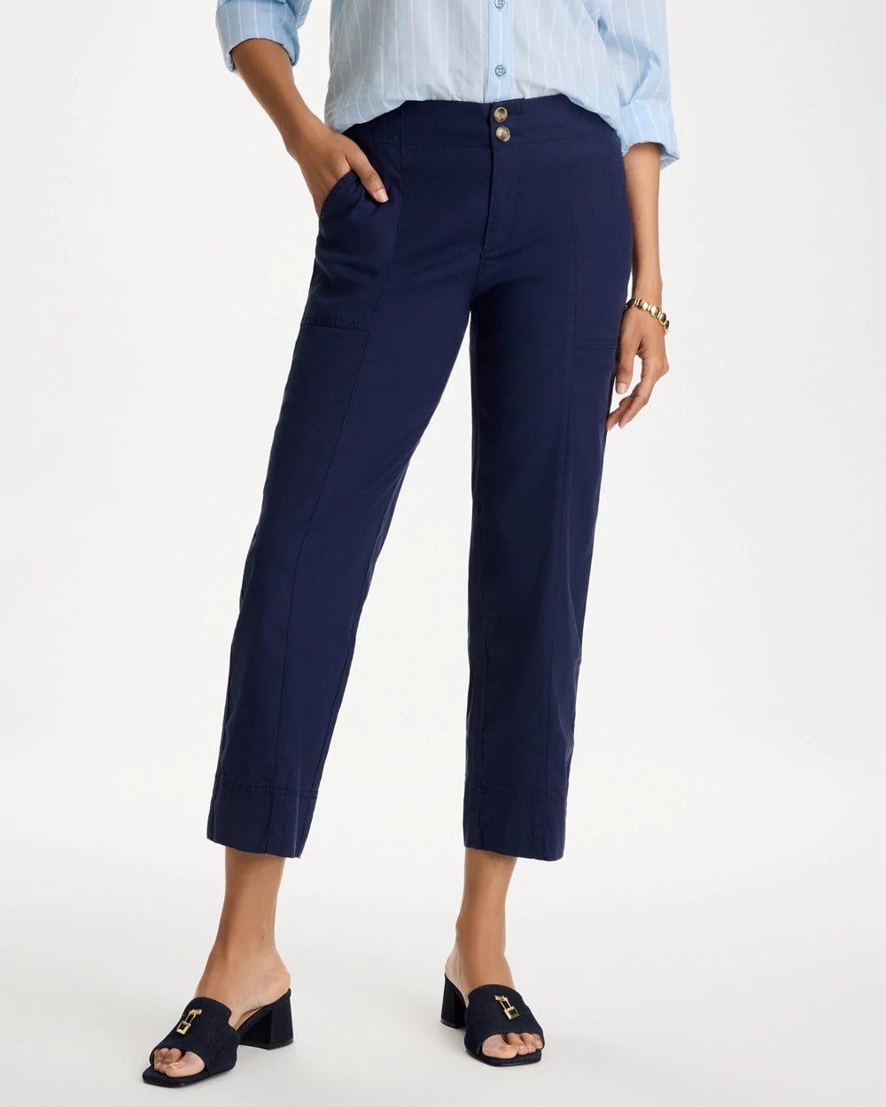 Passport Blue Relaxed Linen Crop Pant