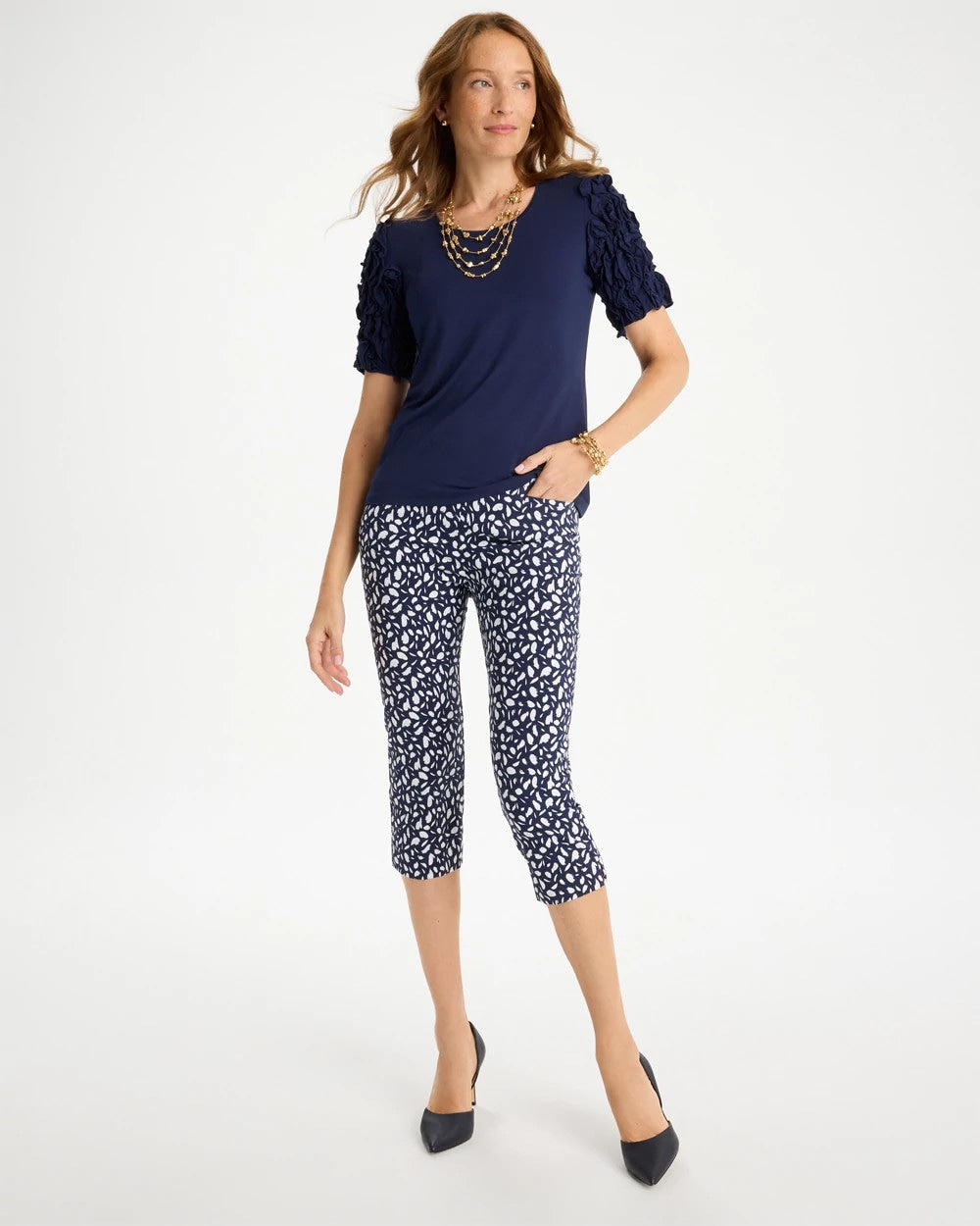 Passport Blue Brigitte™ Slim Printed Pull-On Capri Pant