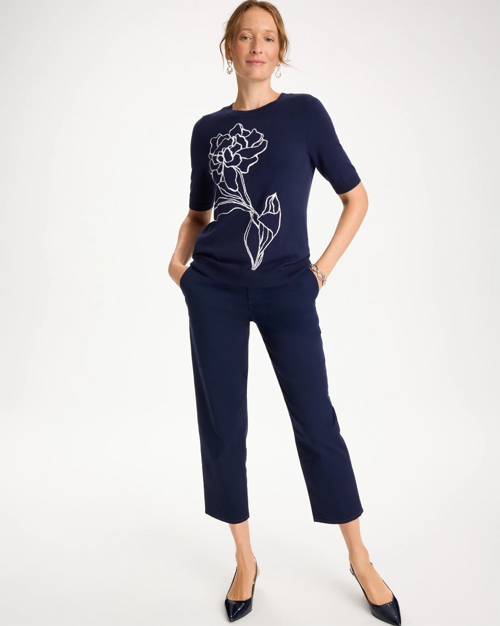 Passport Blue Relaxed Boyfriend Chino Crop Pants