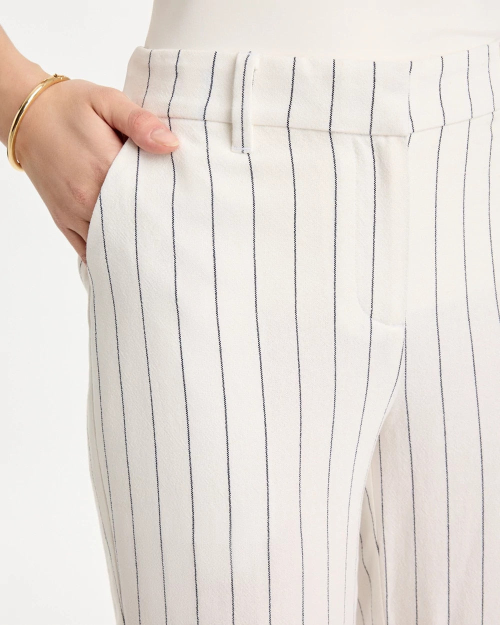 Ecru Striped Linen Wide-Leg Ankle Pants