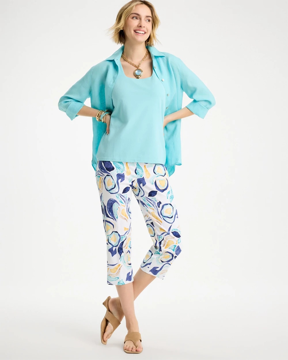 Passport Blue Brigitte™ Slim Handpainted Pull-On Capri