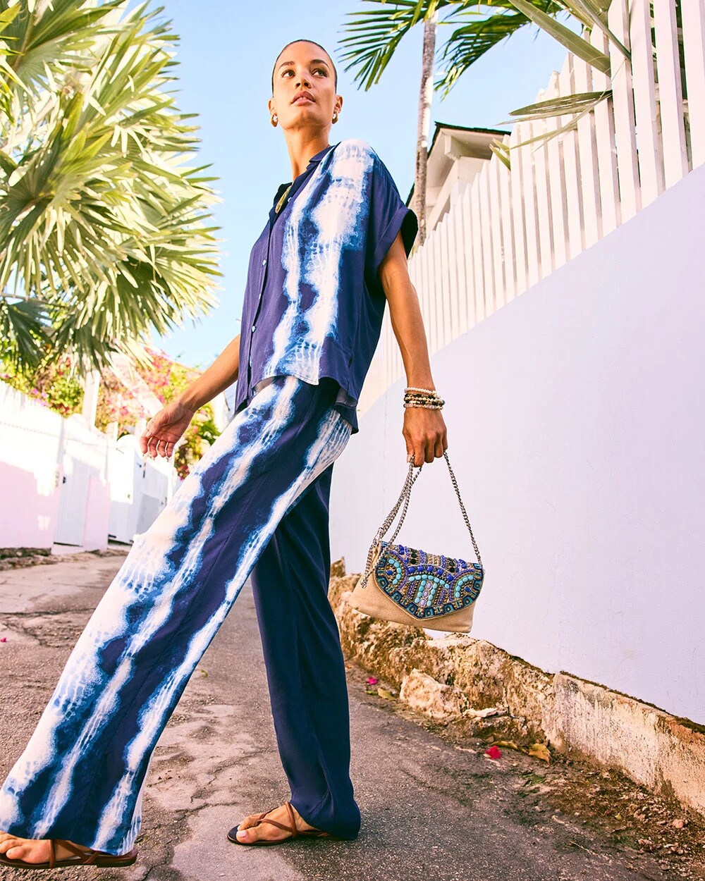 Passport Blue Faux Silk Tie-Dye Palazzo Pants