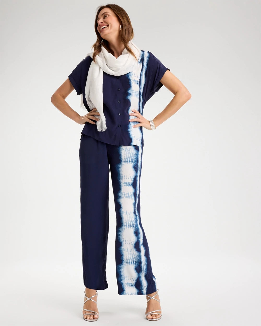 Passport Blue Faux Silk Tie-Dye Palazzo Pants