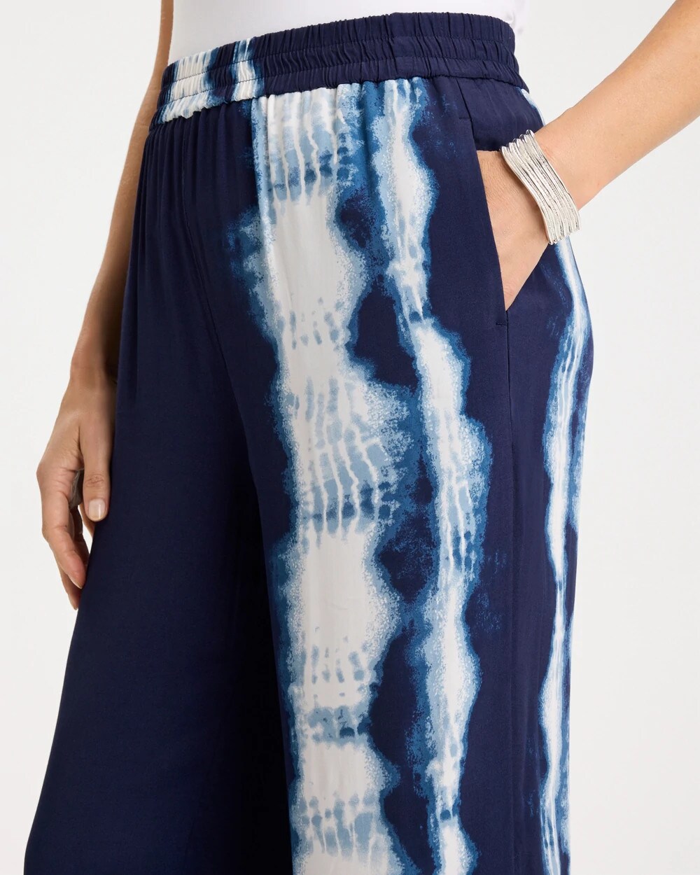Passport Blue Faux Silk Tie-Dye Palazzo Pants