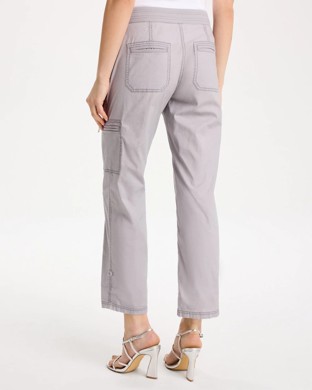 Titanium Poplin Cropped Roll Tab Pants
