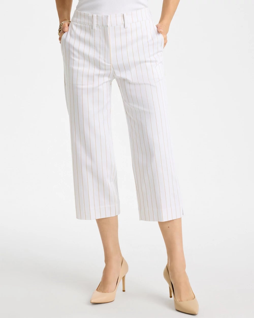Alabaster Sandstone Striped Emme Sateen Straight Capri Pants