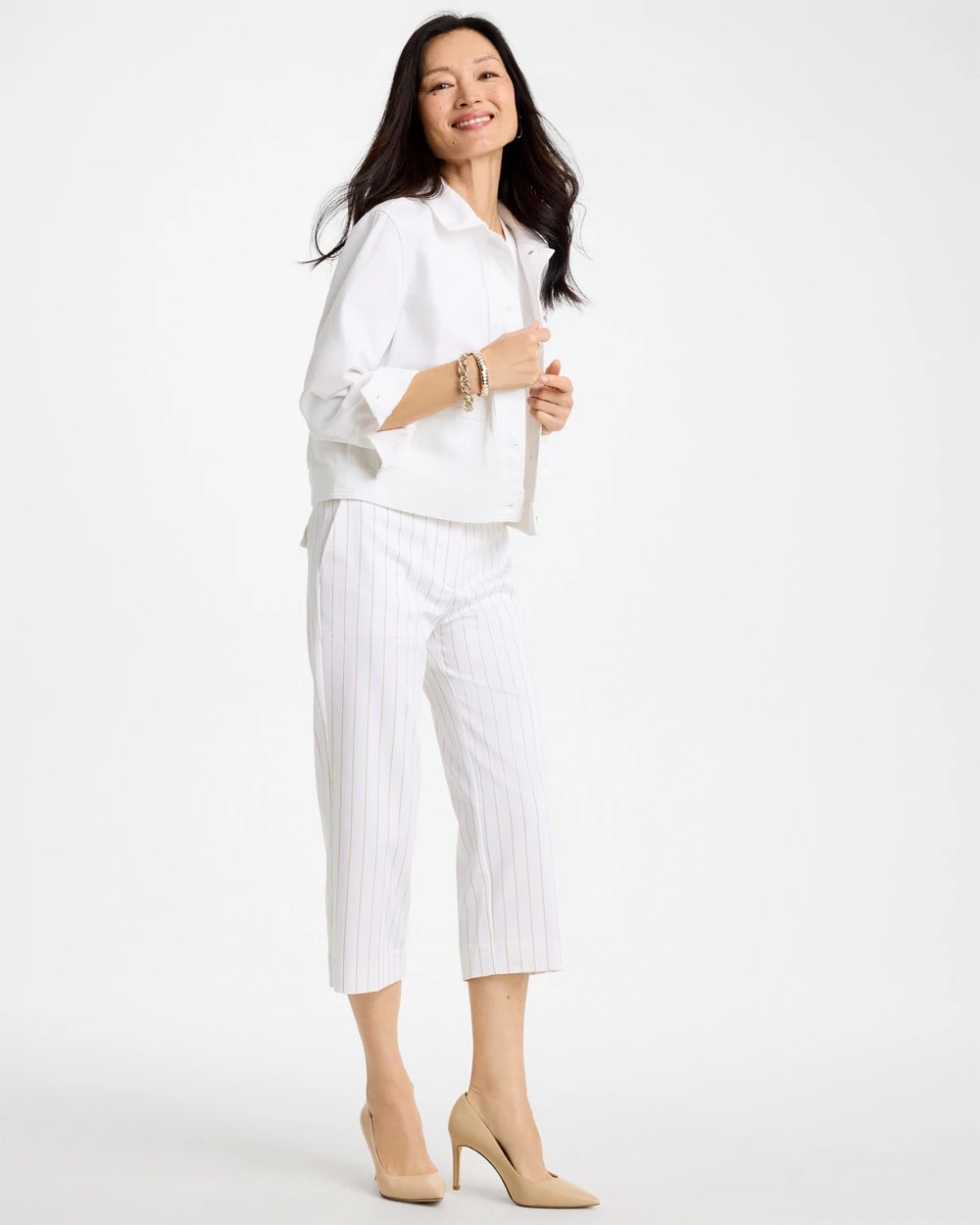 Alabaster Sandstone Striped Emme Sateen Straight Capri Pants