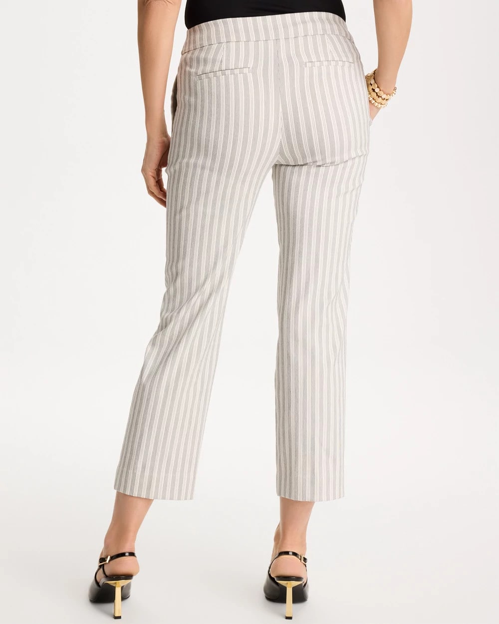 Black Striped Straight Crop Pant