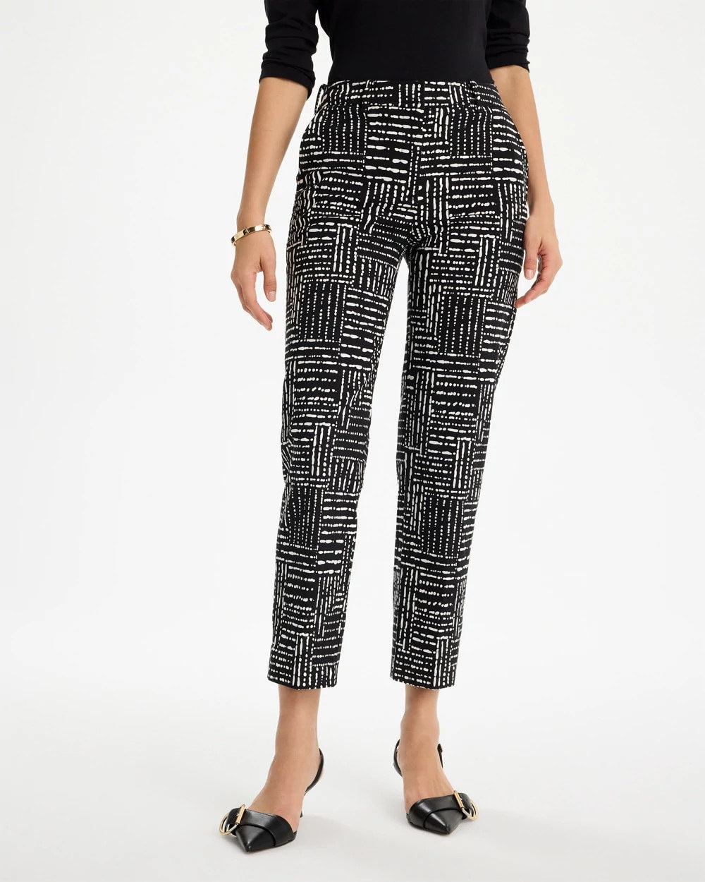 Black Emme Fly Front Straight Printed Crop Pants
