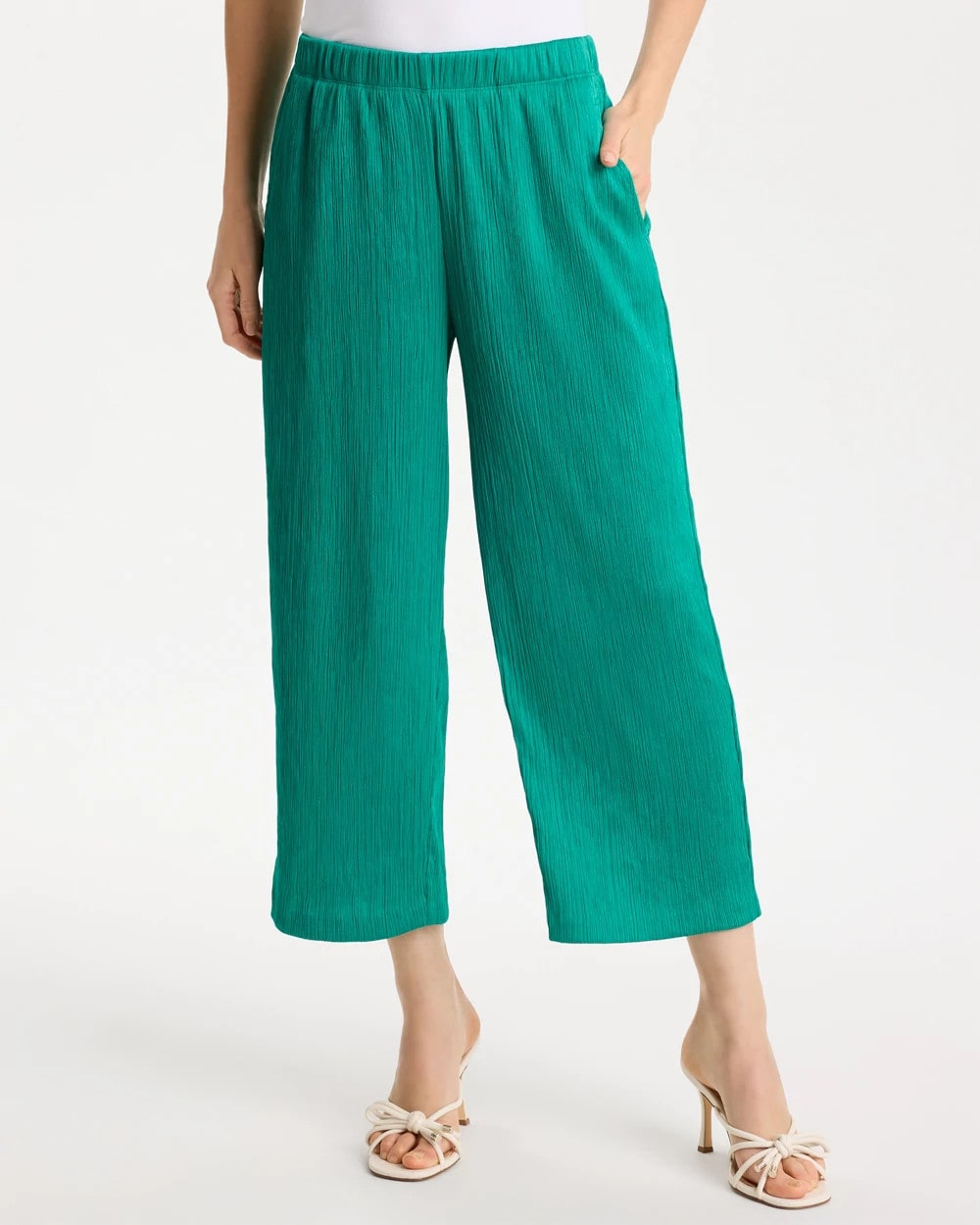 Topanga Green Petite Travelers™ Crinkle Textured Crop Pants