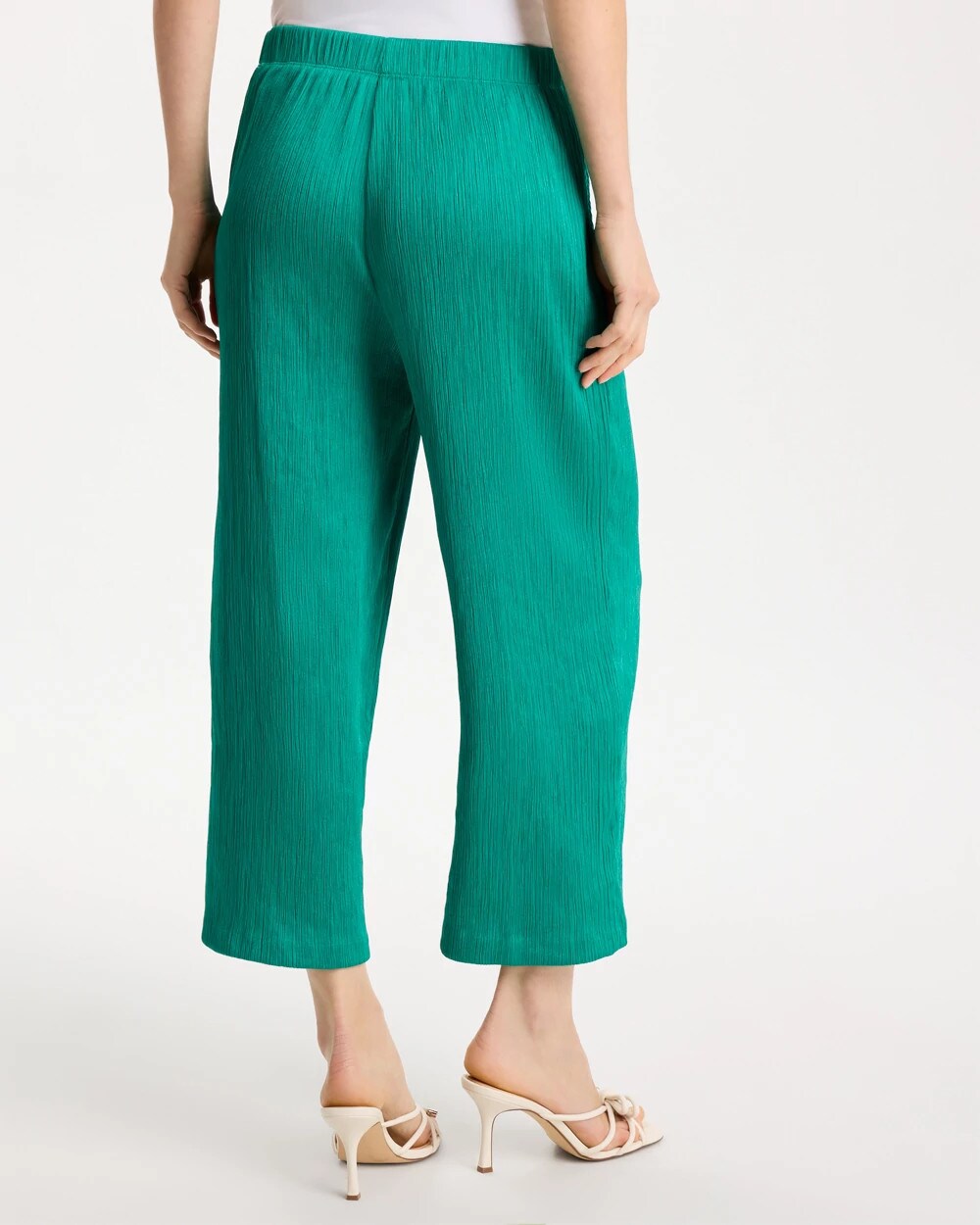 Topanga Green Petite Travelers™ Crinkle Textured Crop Pants