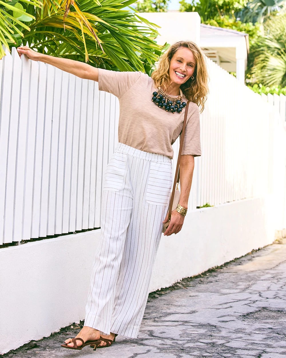 Natural Pinstriped Linen-Cotton Crop Pant