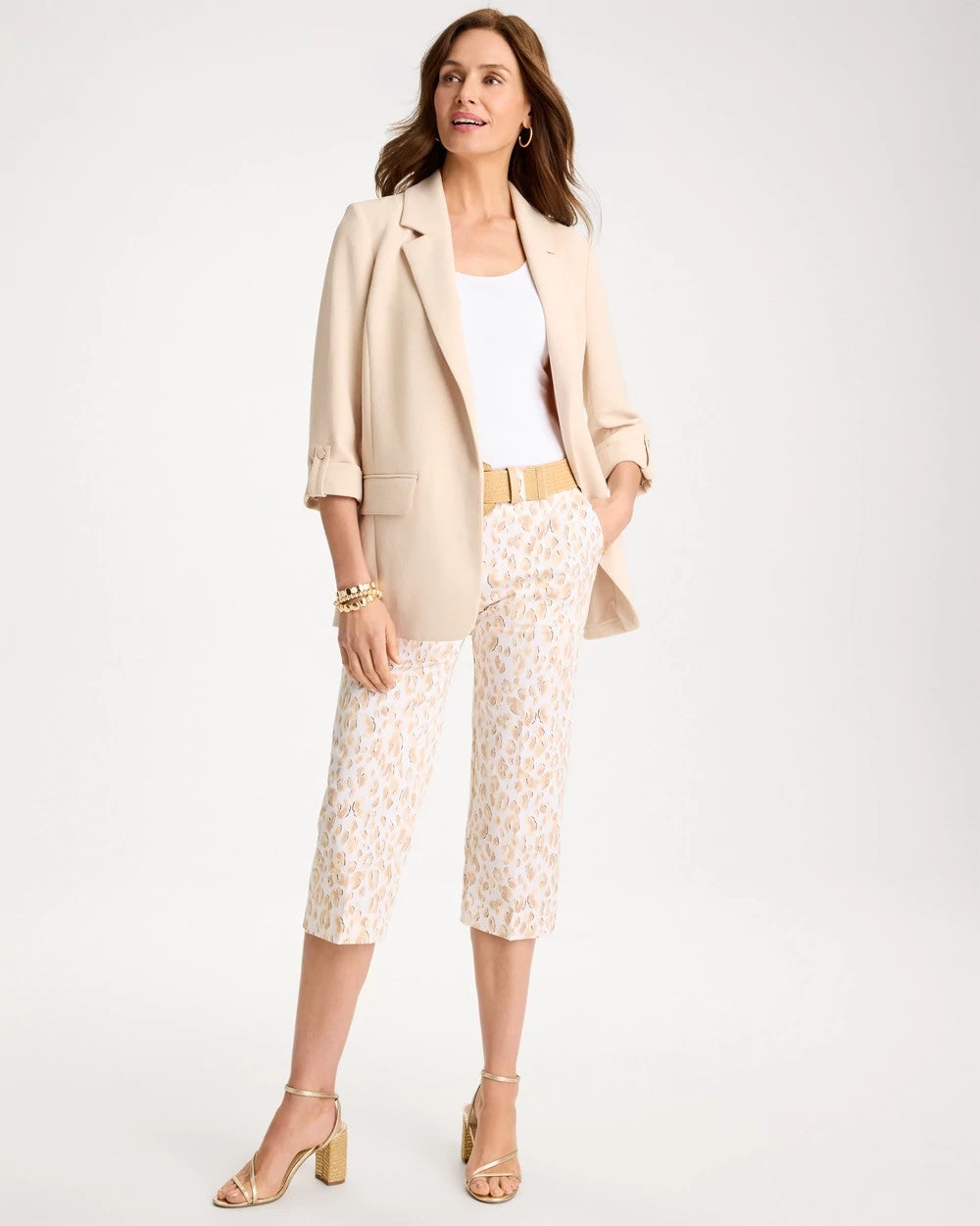 Mocha Mousse Animal Print Emme Sateen Straight Capri Pants