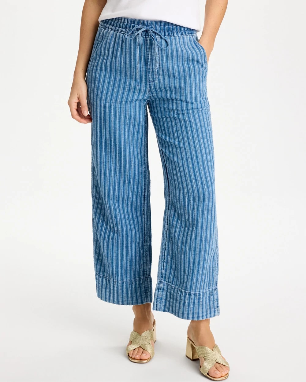 Blue Stripe Gauze Striped Wide Crop Jean