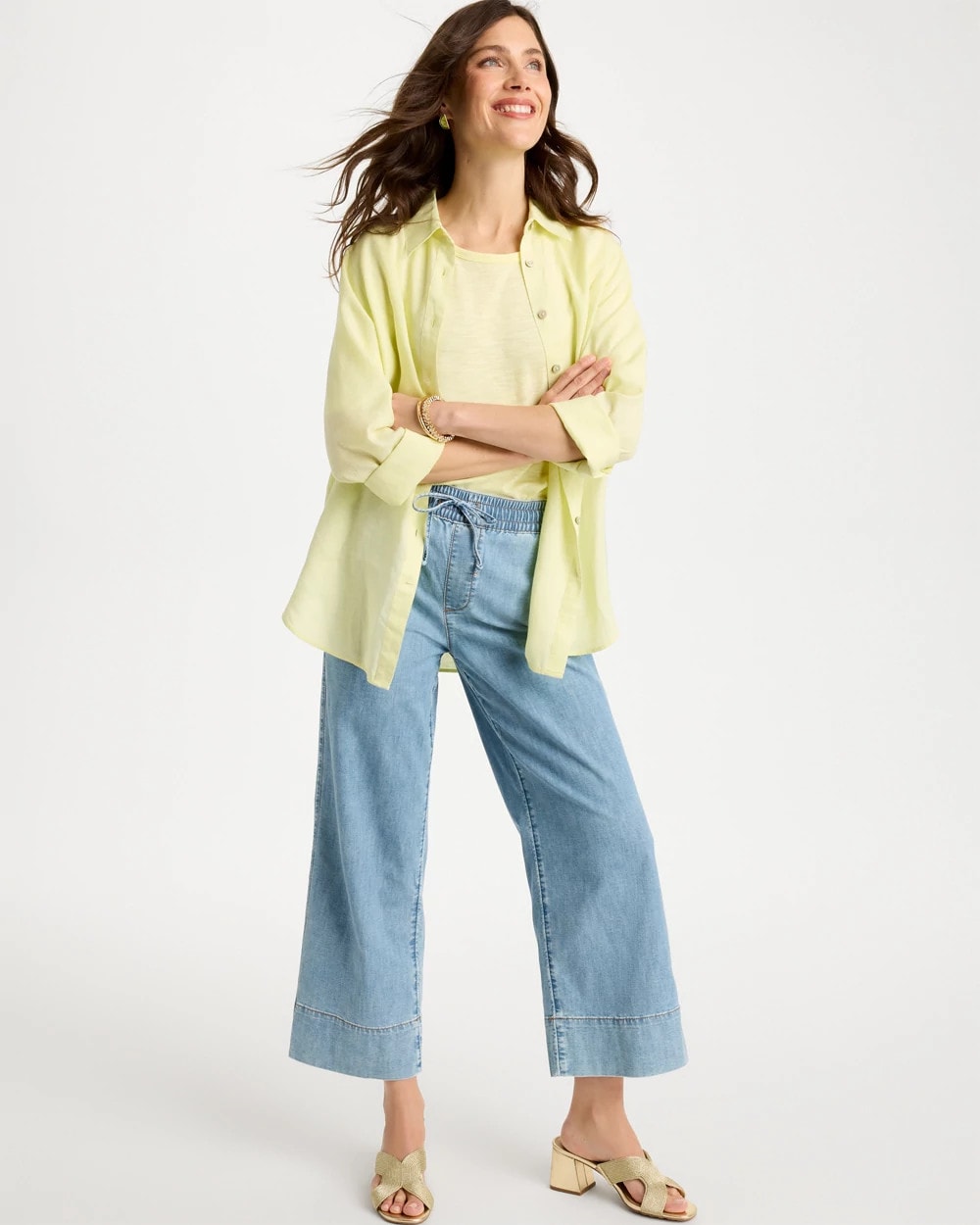 Graciela Indigo Lightweight Wide-Leg Crop Jeans