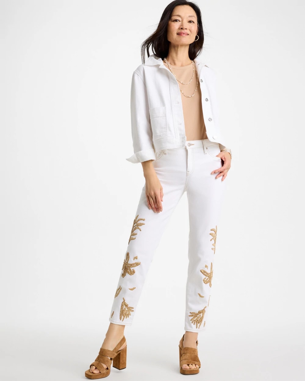 Alabaster Girlfriend Slim Raffia Palm Crop Jeans