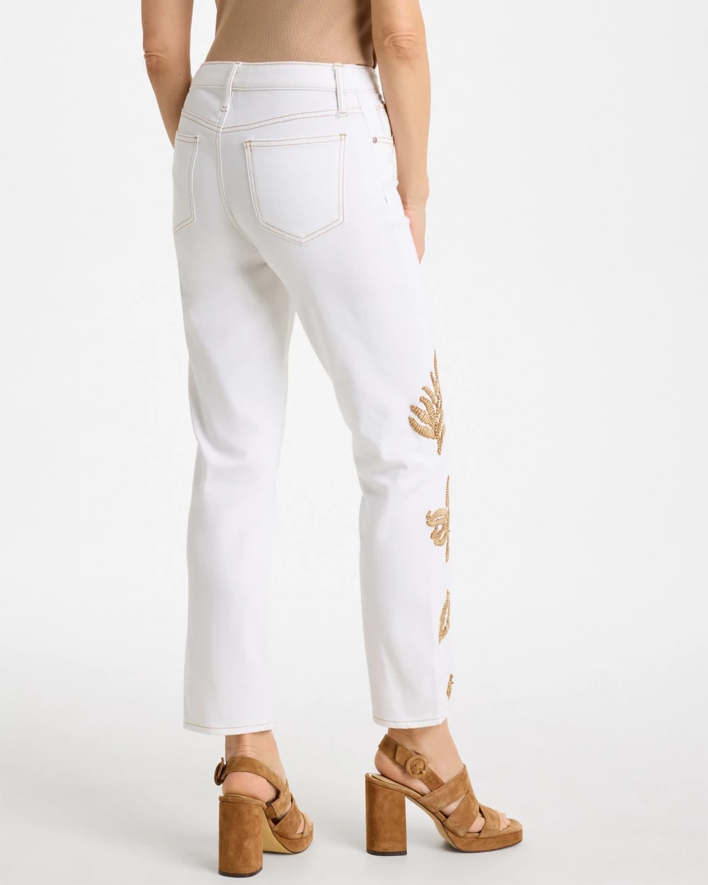 Alabaster Girlfriend Slim Raffia Palm Crop Jeans