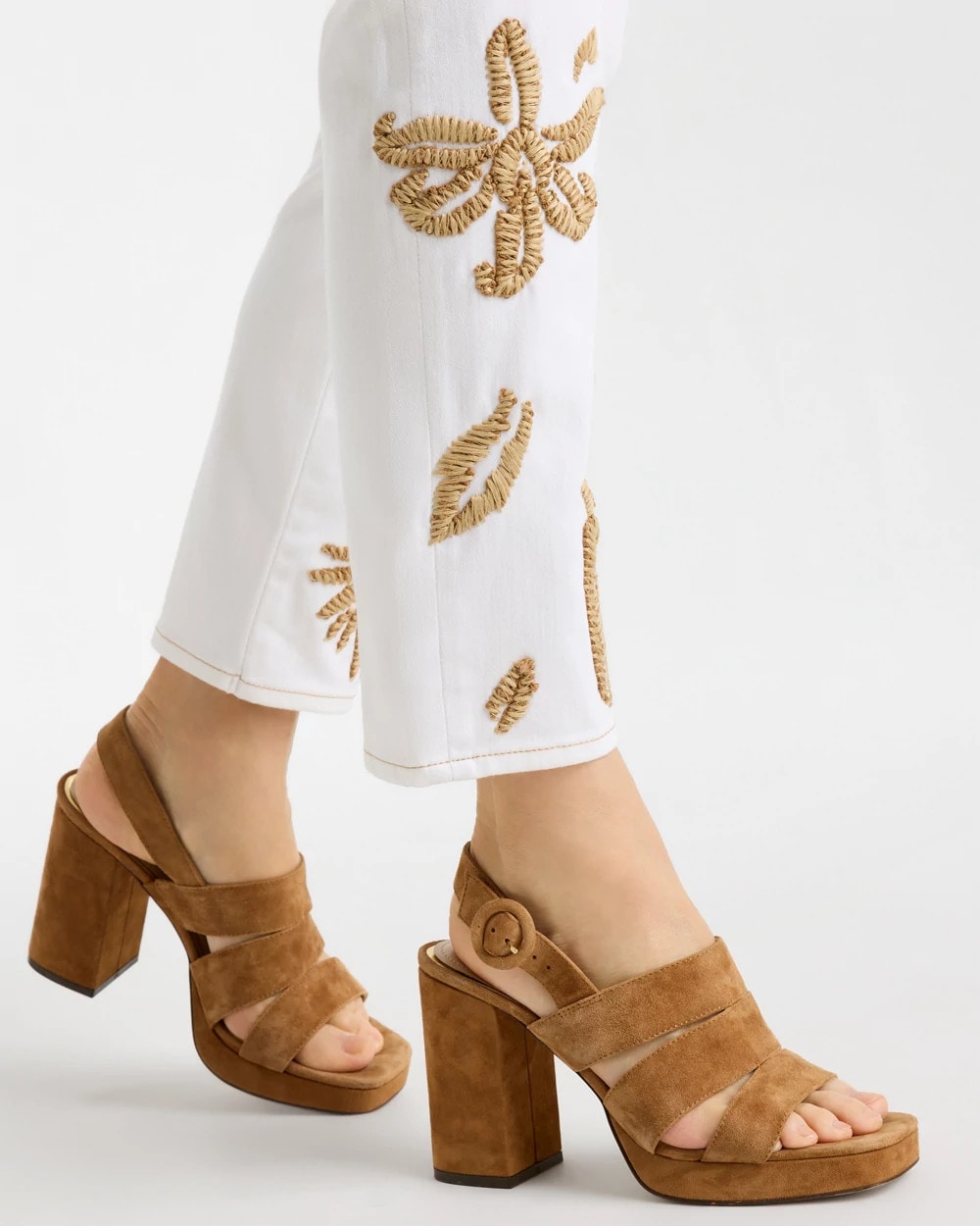 Alabaster Girlfriend Slim Raffia Palm Crop Jeans