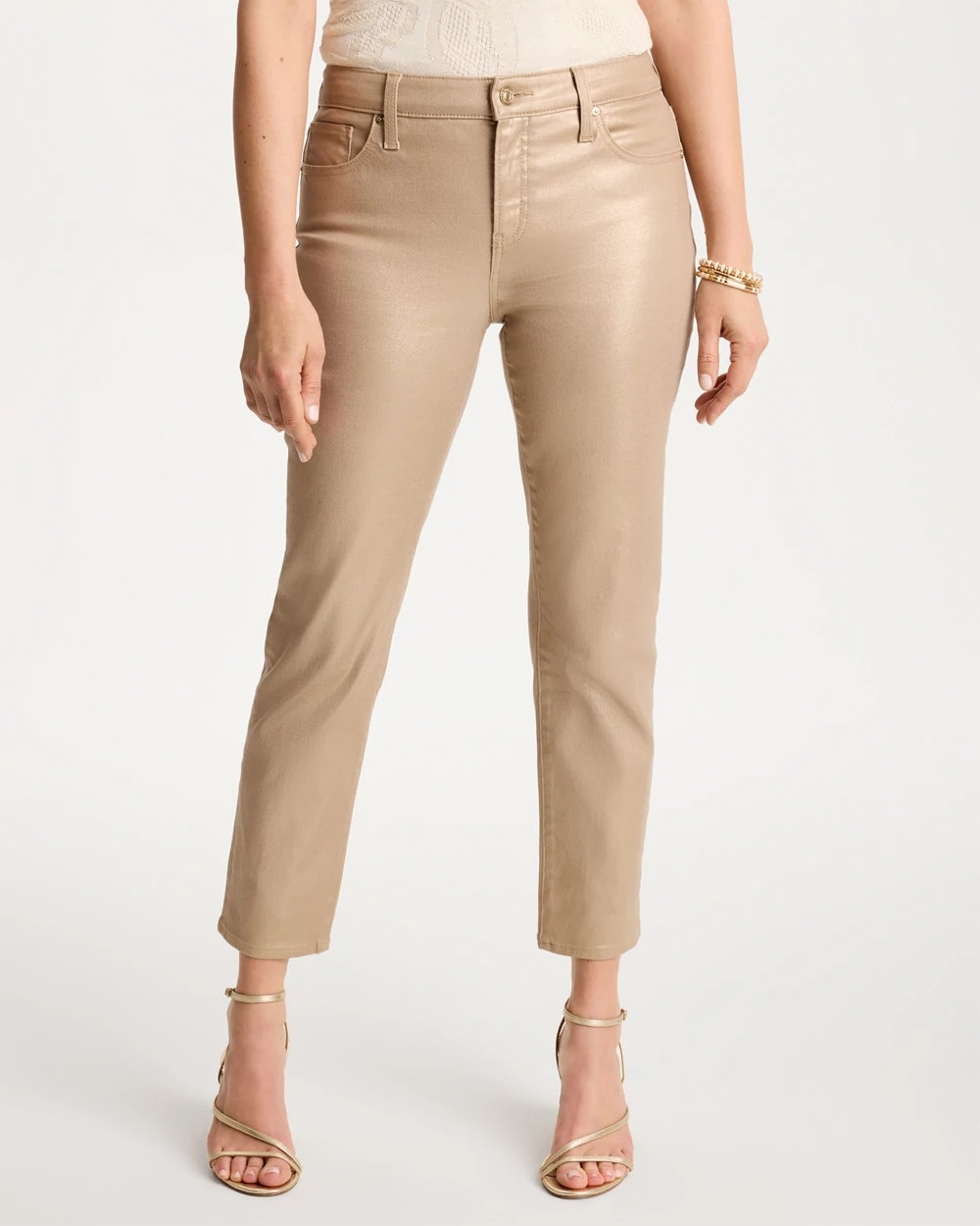 Gold Foil Coated Girlfriend Slim Coated Crop Jeans