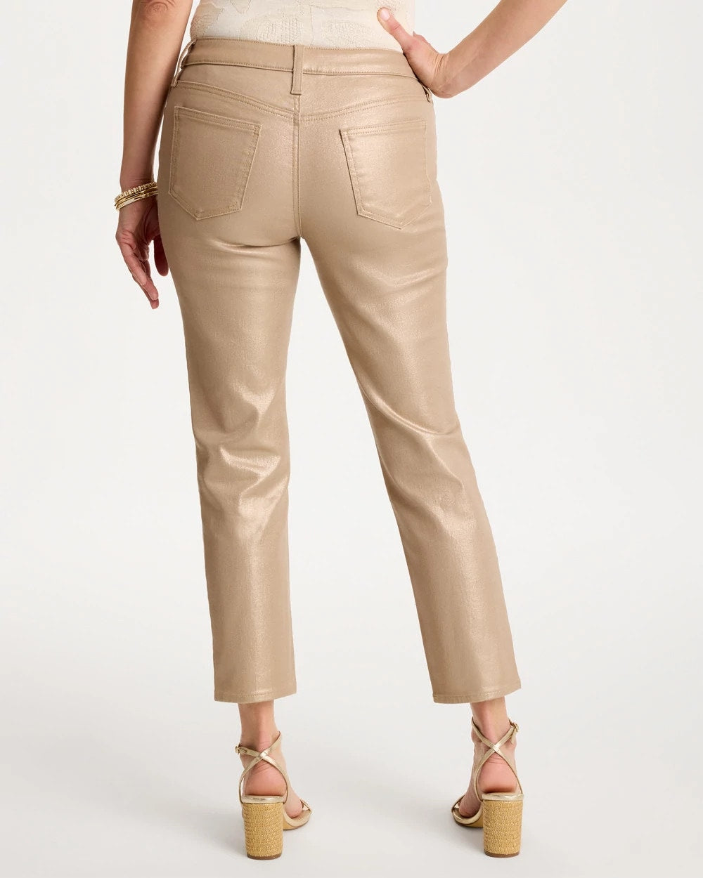 Gold Foil Coated Girlfriend Slim Coated Crop Jeans