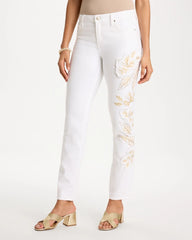 Alabaster No Stain Girlfriend Floral Embellished Slim Ankle Jeans