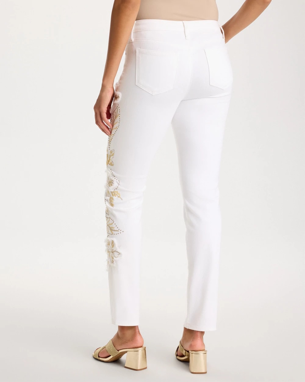 Alabaster No Stain Girlfriend Floral Embellished Slim Ankle Jeans
