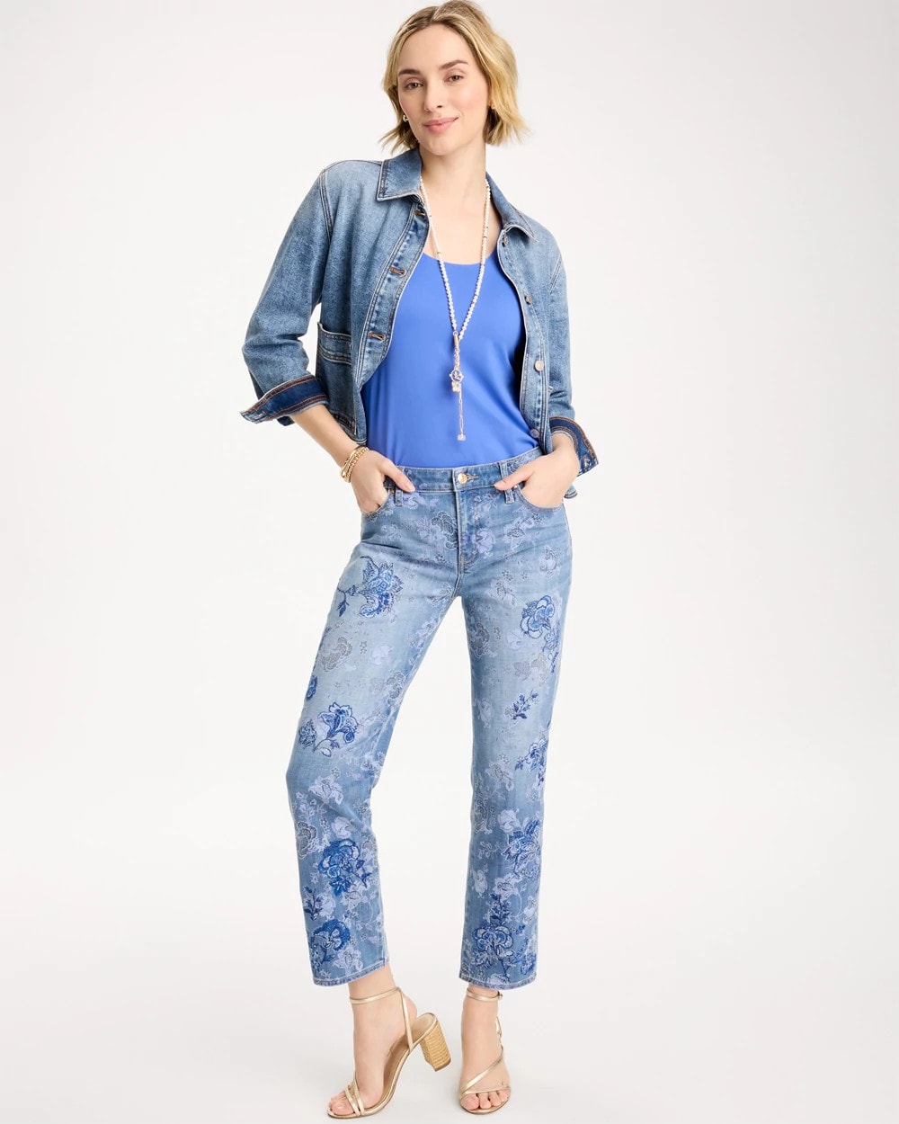 Underwater Indigo Embellished Girlfriend Crop Jean