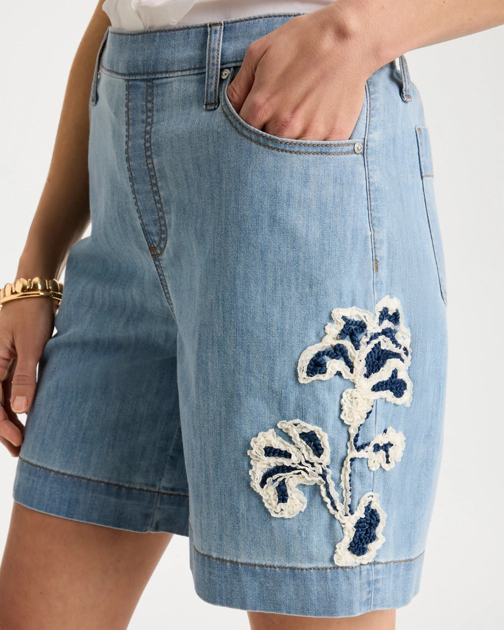 Graciela Indigo Embellished Lightweight Jean Shorts