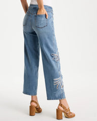 Pashmina Indigo Tropical Embroidery Pull-On Wide Crop Jean