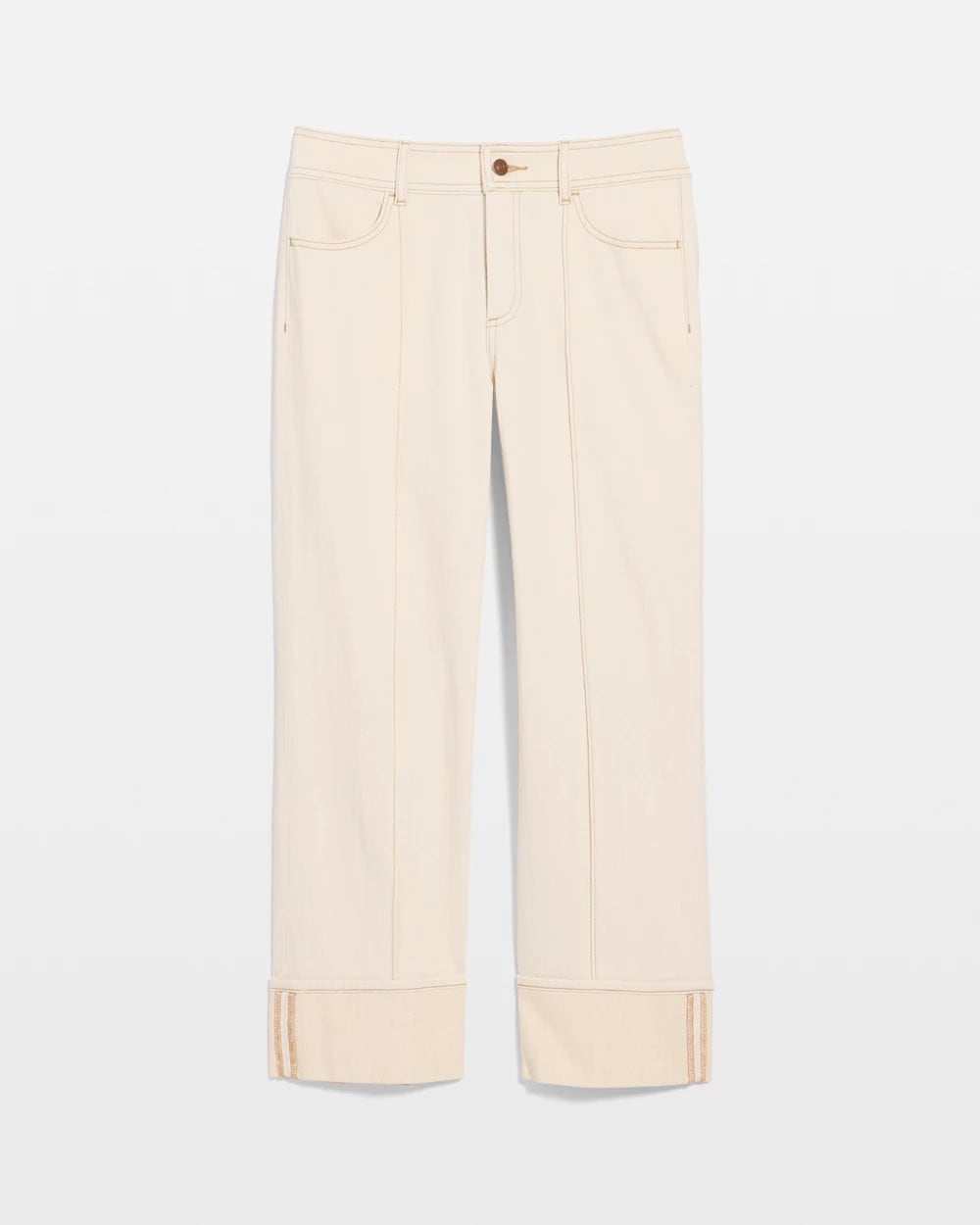 Neutral Pintuck Cuffed Cropped Jeans