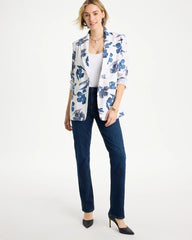 Alabaster Linen Printed Piped Boyfriend Blazer
