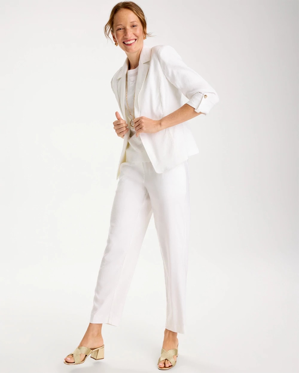 Alabaster Linen Roll Sleeve Blazer