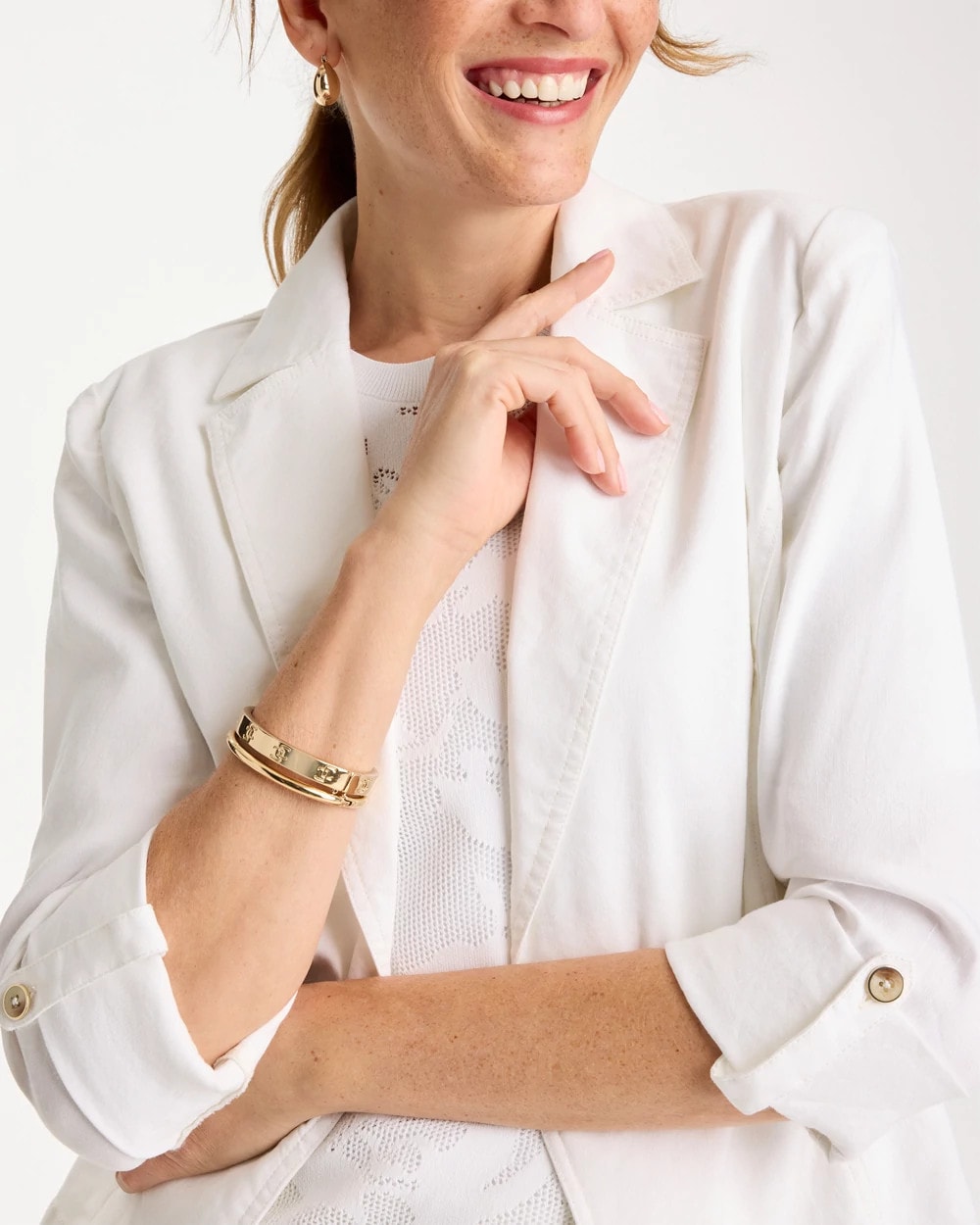 Alabaster Linen Roll Sleeve Blazer