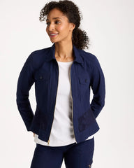 Passport Blue Poplin Cotton Lace Peplum Jacket