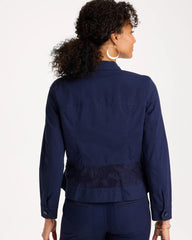Passport Blue Poplin Cotton Lace Peplum Jacket