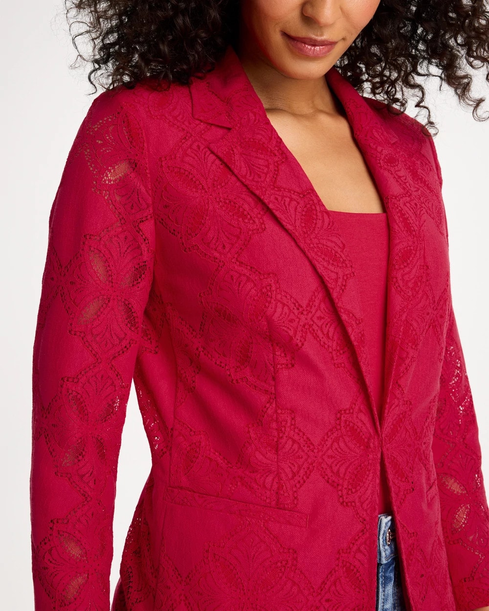 Cherry Lush Lace Cutwork Blazer