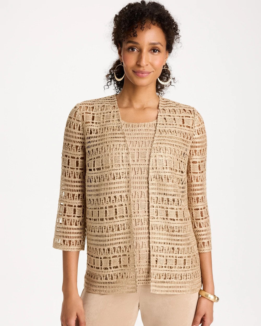 Gold Travelers™ Metallic Crochet Cardigan
