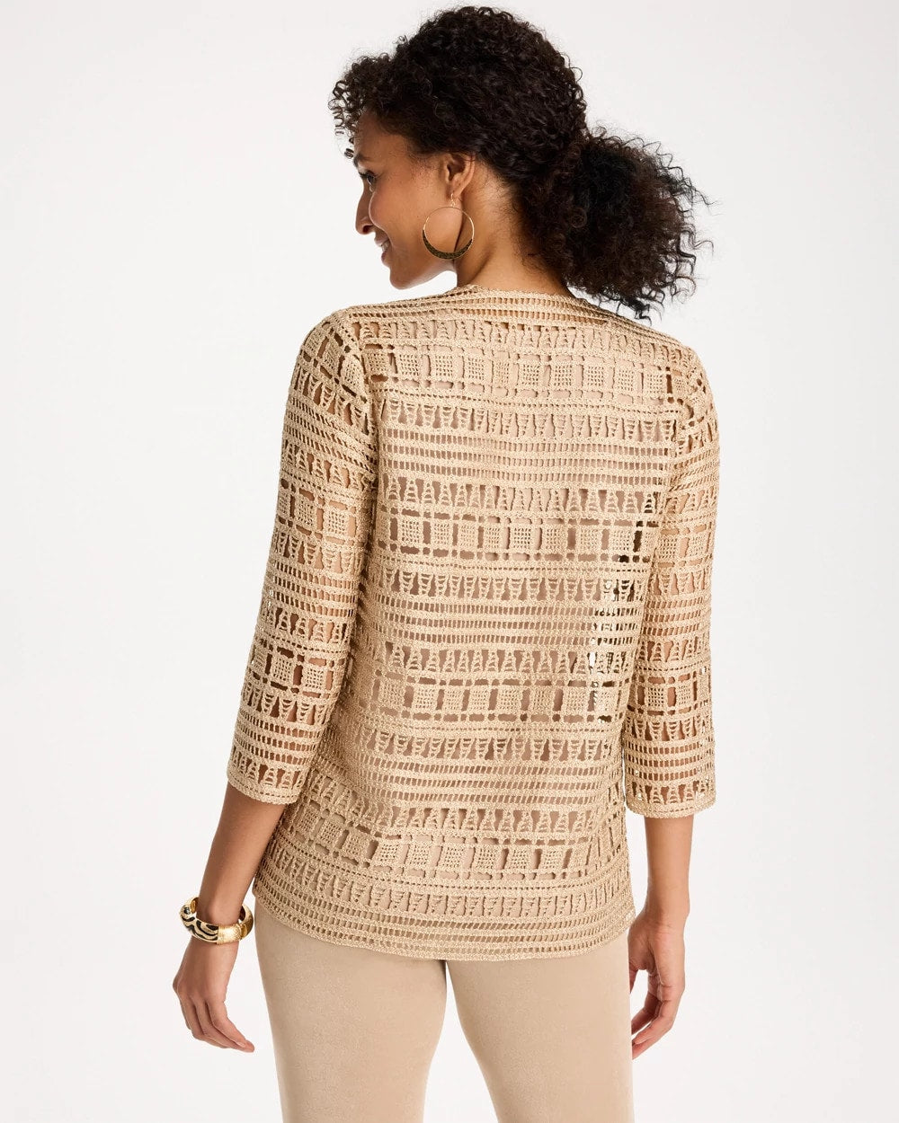 Gold Travelers™ Metallic Crochet Cardigan