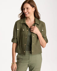 Olive Linen Cargo Jacket